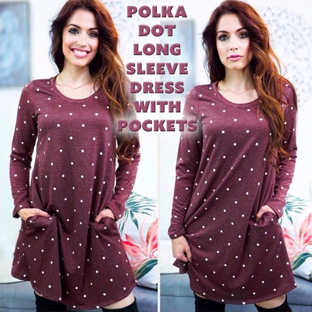 Polka Dot Long Sleeve Dress with Pockets